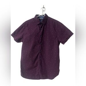 Cactus Man Men's Short Sleeve Button Down Shirt - Deep Purple with White Dots